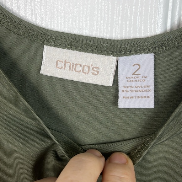 Chico’s army green tank top size 2(medium 12-14). 92% nylon, 8% spandex - Picture 3 of 4